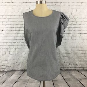 Who What Wear dark gray striped shirt ruffle XXL H